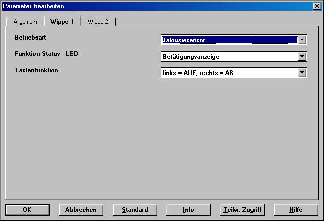 Parameterfenster Tastsensor 2-fach mit Applikation Jalousie